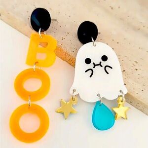 Festive BOO Halloween Ghost Fun Drop Dangle Acrylic Earrings
